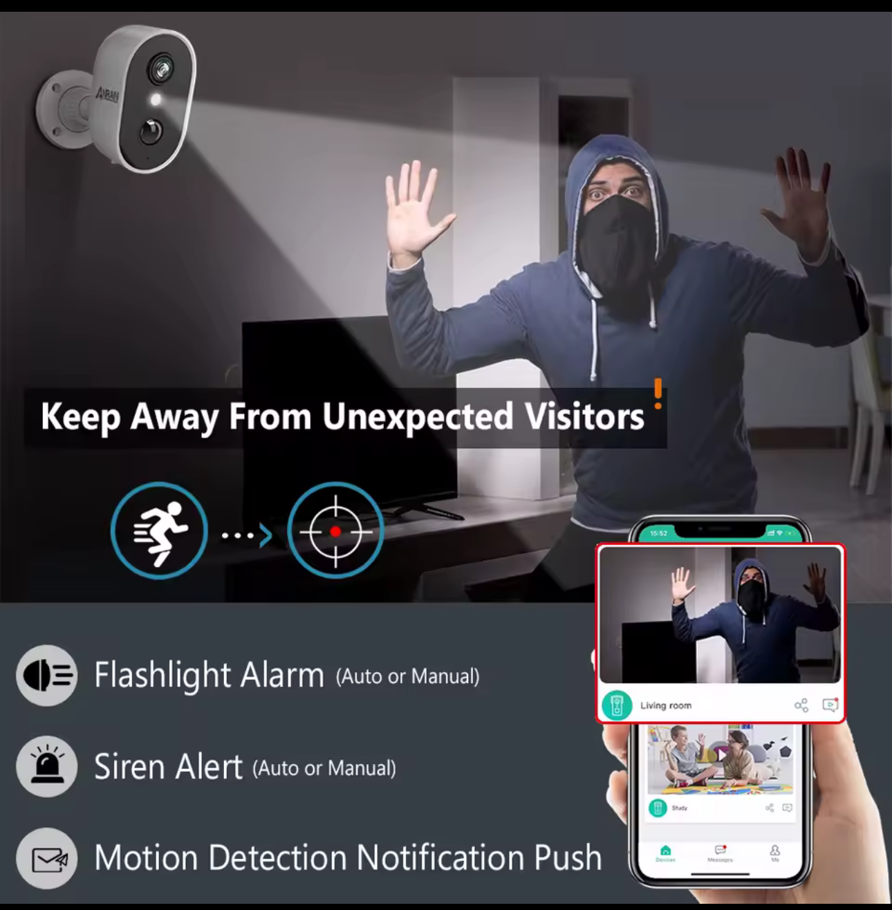 ANRAN 2K Rechargeable Battery Camera 2.4G WiFi Camera Wireless Home Surveillance Security Cameras PIR ,IP65 ,work with ANRAN app