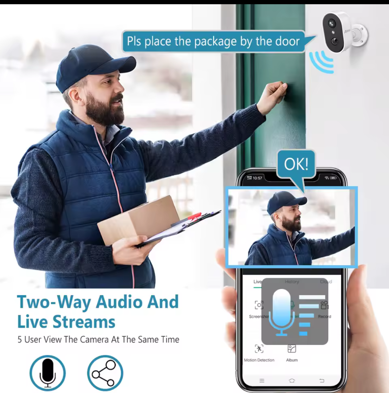 ANRAN 2K Rechargeable Battery Camera 2.4G WiFi Camera Wireless Home Surveillance Security Cameras PIR ,IP65 ,work with ANRAN app